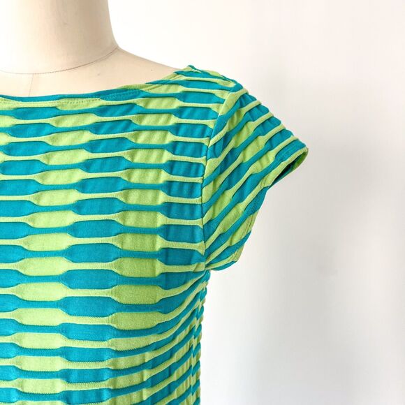 Y2K Catherine Malandrino size S Striped Knit Dress Green Blue BodyCon Textured - Picture 8 of 11